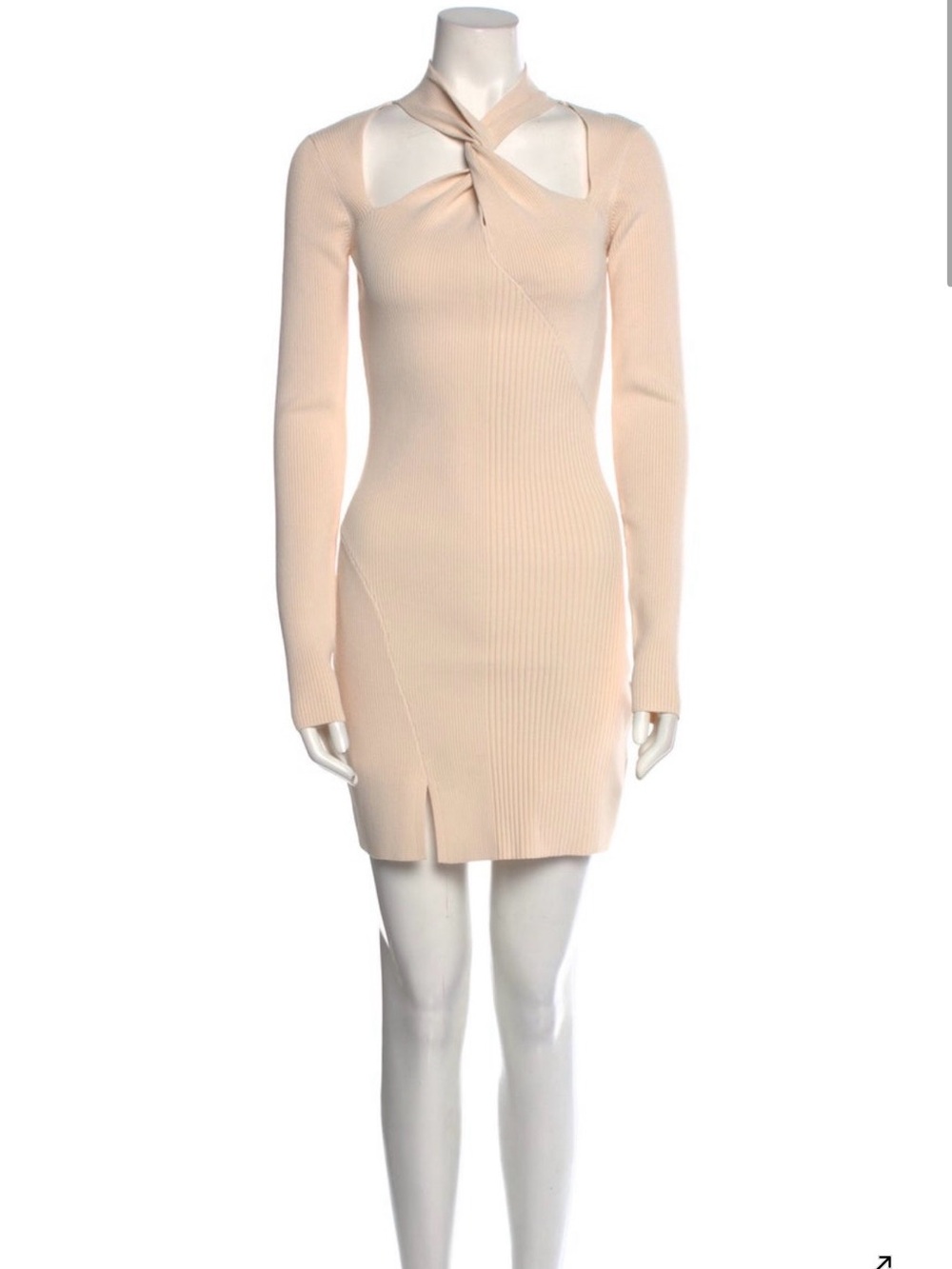 Nicholas Long Sleeve Twist Neck Bodycon Dress in Beige